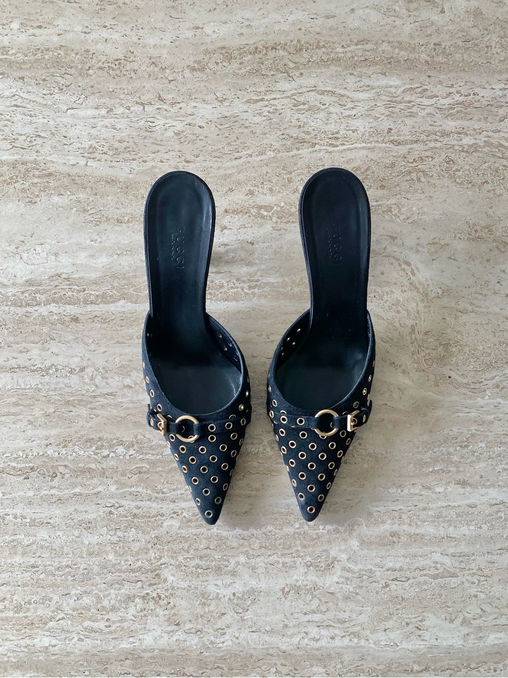 Vintage Gucci Grommet Buckle Mule Heels